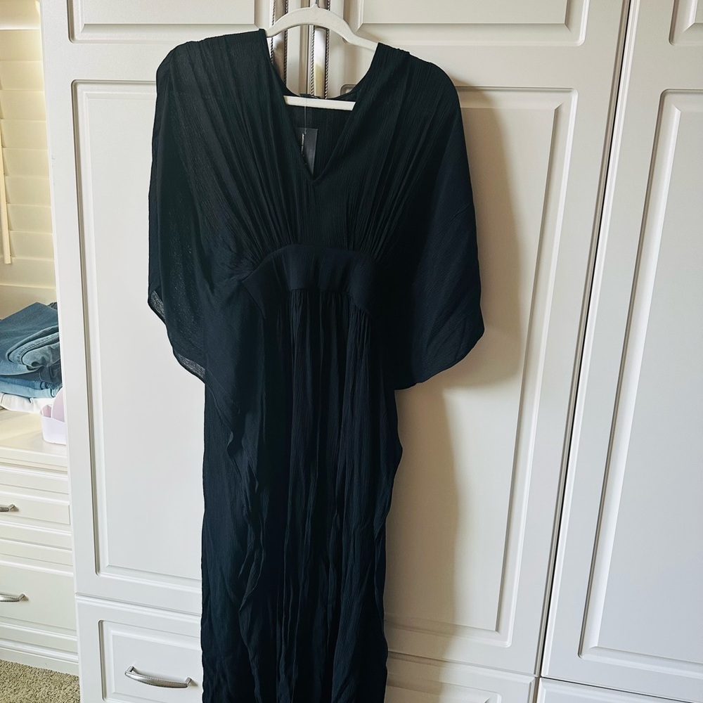INC International Concepts Black Pleated Maxi Dress with Dolman Sleeves